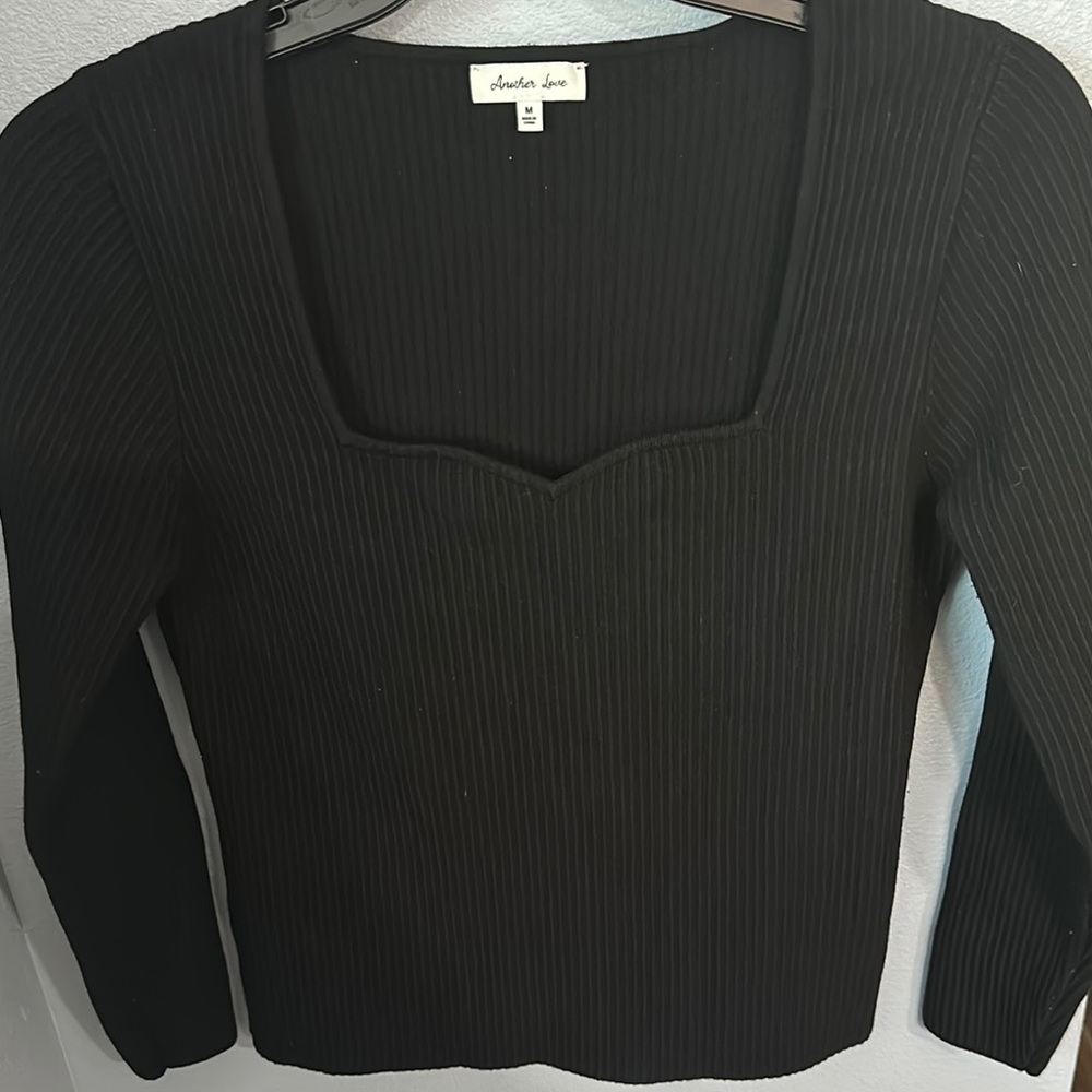 Another Love BLAKELEY SWEETHEART NECK RIB TOP BLACK